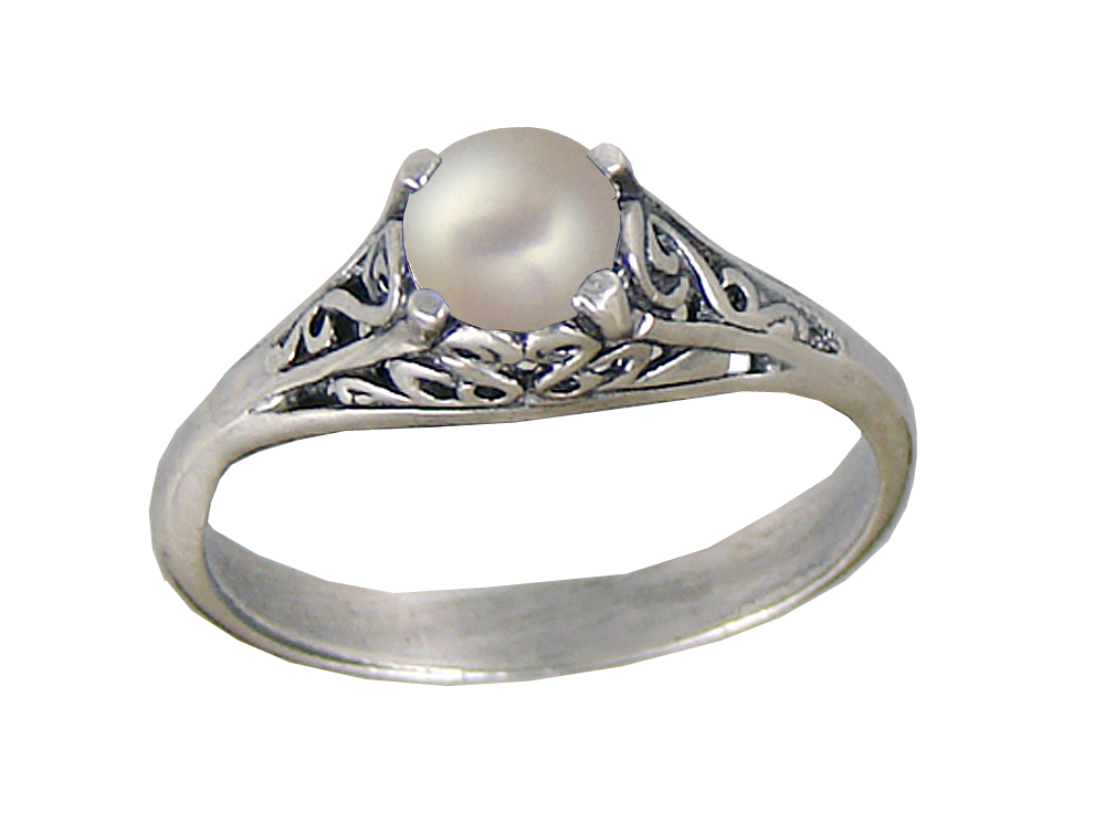 Sterling Silver Filigree Ring With Cultured Freshwater Pearl Size 10